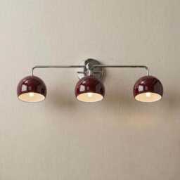 Modern Bathroom Burgundy Triple Wall Sconce - Mid-Century Brass Vanity Light Fixture - thumbnail 2
