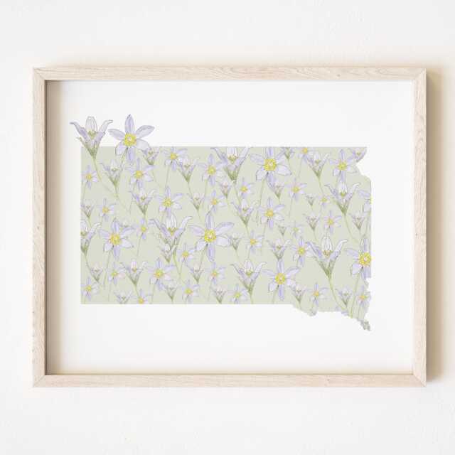 South Dakota State Flower Map Watercolor Wild Prairie Rose - Art Print Wall Floral Wedding Grad Realtor Moving Mother Day Gift - image 1