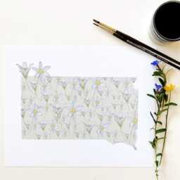 South Dakota State Flower Map Watercolor Wild Prairie Rose - Art Print Wall Floral Wedding Grad Realtor Moving Mother Day Gift - thumbnail 2
