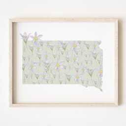 South Dakota State Flower Map Watercolor Wild Prairie Rose - Art Print Wall Floral Wedding Grad Realtor Moving Mother Day Gift - thumbnail 1