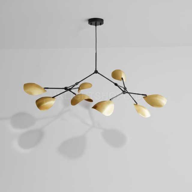 1950's Mid Century Stilnovo Style 8 Arm Curved Disk Shade Branch Sputnik Chandelier Light Fixture Brushed Brass - image 1
