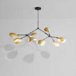 1950's Mid Century Stilnovo Style 8 Arm Curved Disk Shade Branch Sputnik Chandelier Light Fixture Brushed Brass - thumbnail 3