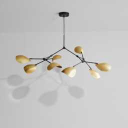 1950's Mid Century Stilnovo Style 8 Arm Curved Disk Shade Branch Sputnik Chandelier Light Fixture Brushed Brass
