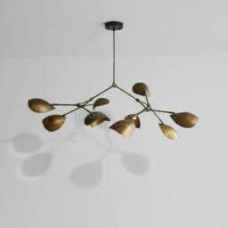 1950's Mid Century Stilnovo Style 8 Arm Curved Disk Shade Branch Sputnik Chandelier Light Fixture Brushed Brass - thumbnail 2