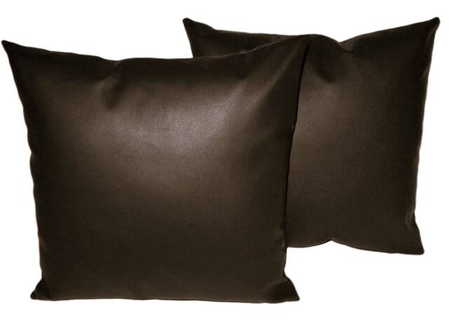 "2 Brown Faux Leather Classic Cushion Covers 16"" 18"" 20" - image 1