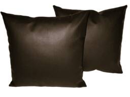 "2 Brown Faux Leather Classic Cushion Covers 16"" 18"" 20" - thumbnail 1