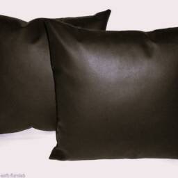 "2 Brown Faux Leather Classic Cushion Covers 16"" 18"" 20" - thumbnail 2
