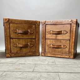 English Handmade Luxury Leather Nightstands - Matching Pair - thumbnail 1