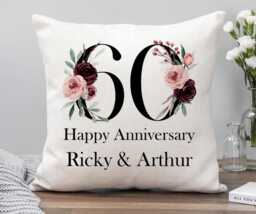 60Th Anniversary Cushion, Cushion - Gift, Gift For Anniversary, Anniversary Cushion - thumbnail 1