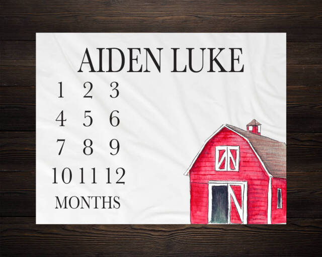 Farm Milestone Blanket Month Baby Growth Tracker Soft Fleece Shower Gift Newborn Boy Barn Watch Me Grow - image 1