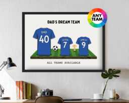 Personalised Chelsea Dream Team Football Shirt Art Print - Frames Available Gift For Dad Husband Family For Him Wall Artwork Fc - thumbnail 1