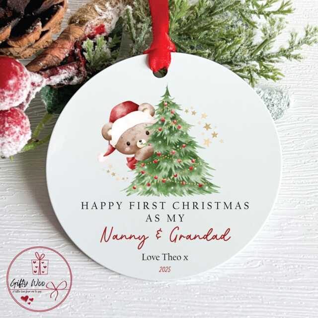 Personalised Happy First Christmas As My Nanny & Grandad Bauble - Custom Tree Decoration New Grandparent Gift - image 1
