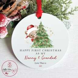 Personalised Happy First Christmas As My Nanny & Grandad Bauble - Custom Tree Decoration New Grandparent Gift - thumbnail 1