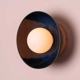Blue Small Dawn Wall Light in Ceramic & Oak - thumbnail 2
