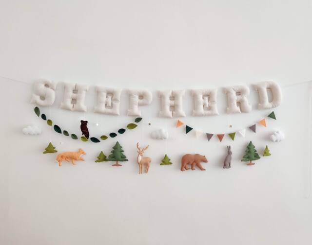 Personalized Woodland Name Banner Felt Animal Nursery Decor - image 1