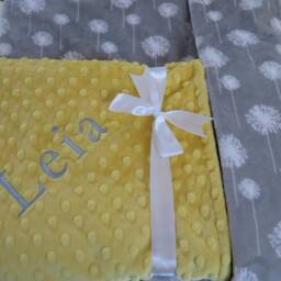 Personalized Minky Baby Blanket, Yellow Cuddle Fabric, Shower Gift, Usa Handcrafted - thumbnail 2