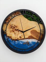 Epoxy Resin Ocean Clock Beach Wave Moss Decor Wooden Wall Clock - thumbnail 1