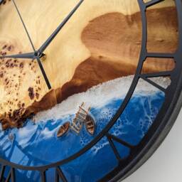 Epoxy Resin Ocean Clock Beach Wave Moss Decor Wooden Wall Clock - thumbnail 3