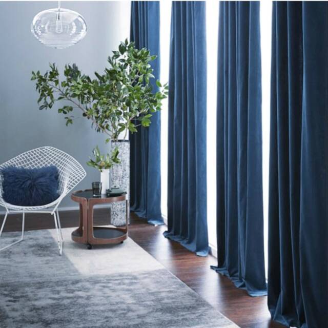 Pair Of Navy Blue Velvet Curtains, Bedroom Living Room Custom Curtains - image 1