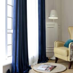 Pair Of Navy Blue Velvet Curtains, Bedroom Living Room Custom Curtains - thumbnail 3