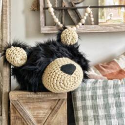 Black Bear Faux Fur Animal Head Pillow For Cabin Decor - thumbnail 2