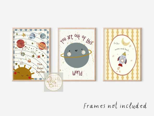 Set Of 3 Space Prints. Perfect For A Nursery, Bedroom Or Playroom - Prints Only