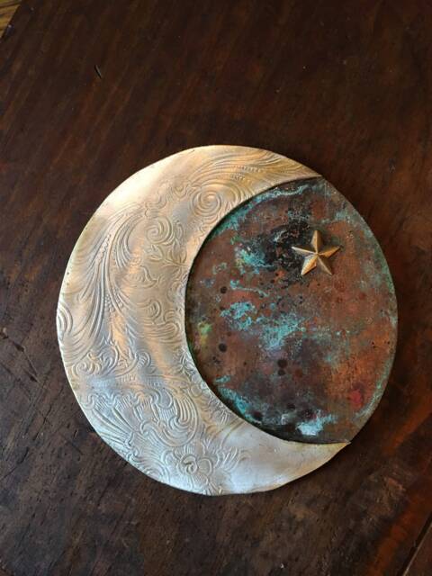 Moon Silverware Sculpture Vintage Silver Plated Tray Copper - image 1