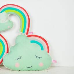 Mini Cloud With Rainbow Pillow in Mint For Kids Room Or Baby Shower - thumbnail 4