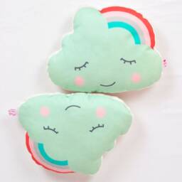 Mini Cloud With Rainbow Pillow in Mint For Kids Room Or Baby Shower - thumbnail 3