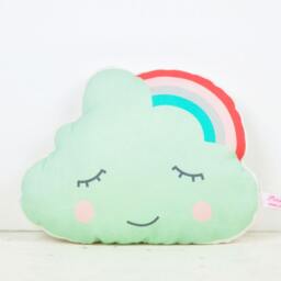 Mini Cloud With Rainbow Pillow in Mint For Kids Room Or Baby Shower - thumbnail 1
