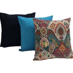 Moroccan Cushion Cover, Cover Only, Red Cushions, Outdoor Pillows, Chair Aqua Black - thumbnail 2