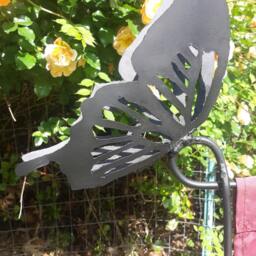 This Is A Hand Made Salvaged Steel Yard Flag Holder With Butterfly That Has Just Landed - thumbnail 2