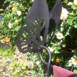 This Is A Hand Made Salvaged Steel Yard Flag Holder With Butterfly That Has Just Landed - thumbnail 4