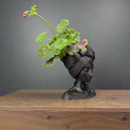Black Woman Bust Head Planter - Modern Concrete Vase Sculpture - thumbnail 3