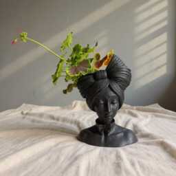 Black Woman Bust Head Planter - Modern Concrete Vase Sculpture - thumbnail 1