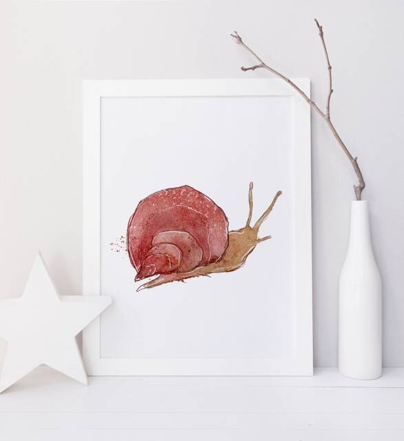 Snail Print/Watercolor Reproduction Minimalist Style Customizable