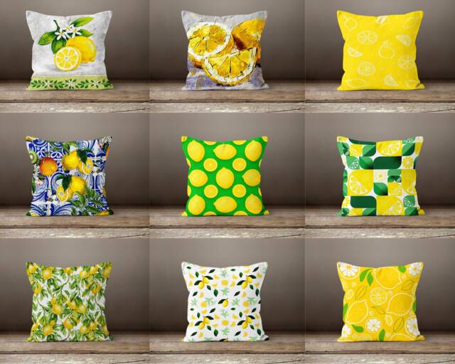 Citrus Cushion Cover-Kitchen Lemon Pillow Case-Lime Cover-Fruit Case-Gift For Her Cushion-Handmade Material - image 1