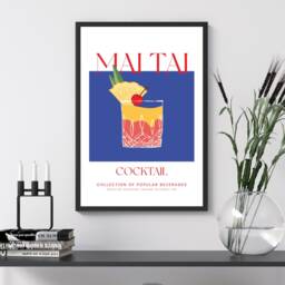 Mai Tai Cocktail Art Print Poster Blue- Party Signature Drink Sign - Trendy Wall Decor Minimalist Elegant Retro Gift A5 A4 A3 - thumbnail 3