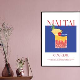 Mai Tai Cocktail Art Print Poster Blue- Party Signature Drink Sign - Trendy Wall Decor Minimalist Elegant Retro Gift A5 A4 A3 - thumbnail 4