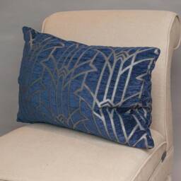 Art Deco Chrysler Xl Rectangular Cushion. Navy Blue & Silver Geometric Vintage Design. Luxury Velvet Chenille. 23X15