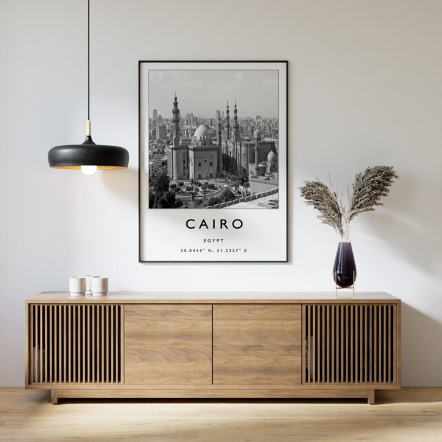 Cairo Egypt Travel Poster Black & White Islamic Art Print - image 1