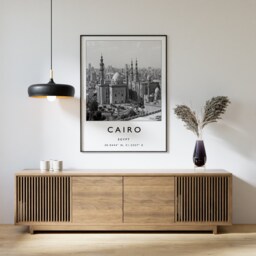 Cairo Egypt Travel Poster Black & White Islamic Art Print - thumbnail 1