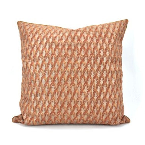 Fortuny Fabric Throw Pillow Cover Copper & Silvery Gold Piumette Pattern - Made in Italy - image 1
