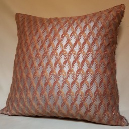Fortuny Fabric Throw Pillow Cover Copper & Silvery Gold Piumette Pattern - Made in Italy - thumbnail 3