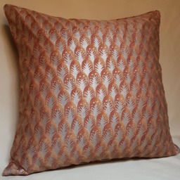 Fortuny Fabric Throw Pillow Cover Copper & Silvery Gold Piumette Pattern - Made in Italy - thumbnail 2