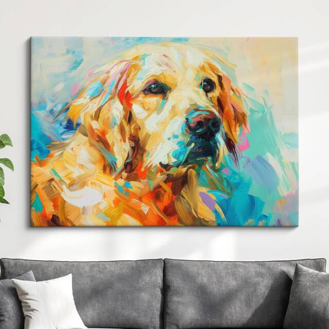 Golden Retriever Abstract Oil Painting Framed Print & Canvas Large Sizes Luxury Wall Art Poster Pet Home Decor Interior Dog Gift Idea - image 1