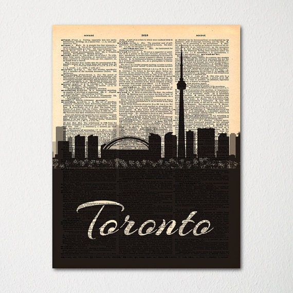 Toronto Canada Skyline Dictionary Art Print/Cityscape Poster Travel Deco
