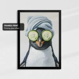 Penguin Beauty Care Towel Bath Tub Framed Poster Print & Canvas Wall Decor Art Painting Bedroom Home Bathroom Funny Animal Lover Gift - thumbnail 2