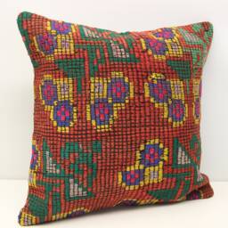 Handmade Kilim Pillow Cover 20x20, Turkish Wool Cushion - thumbnail 1