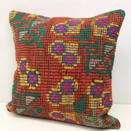 Handmade Kilim Pillow Cover 20x20, Turkish Wool Cushion - thumbnail 3